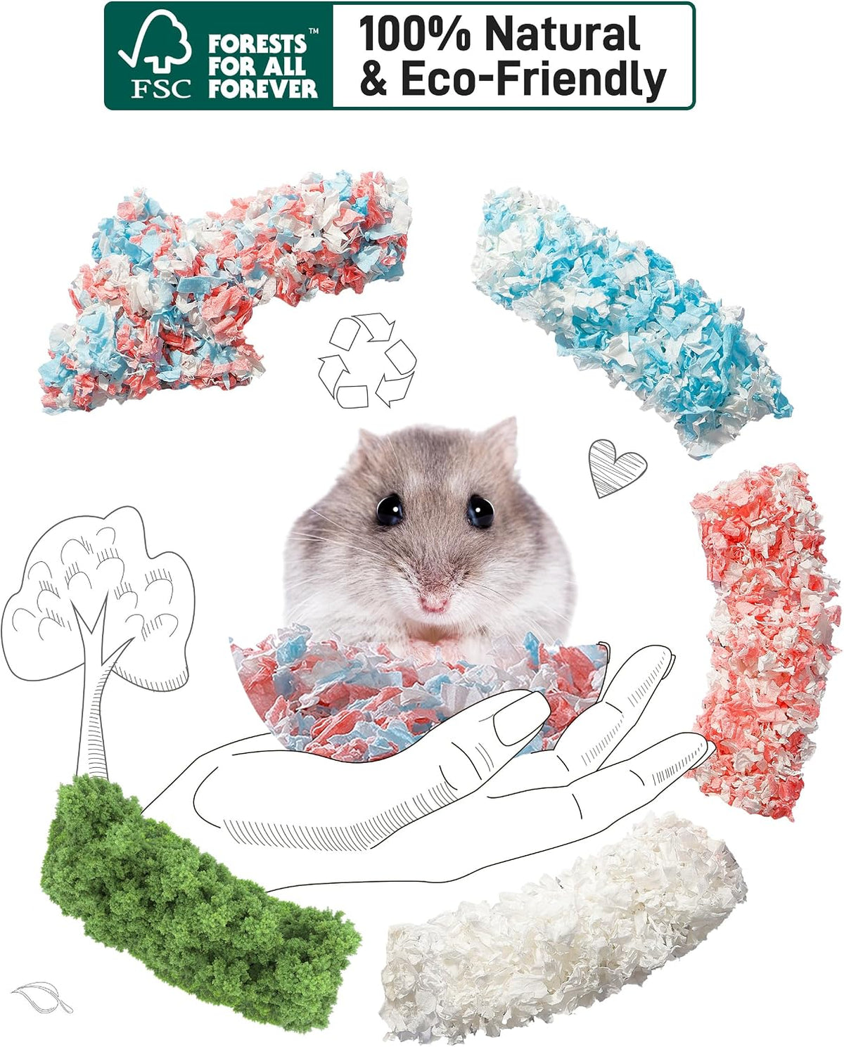 BUCATSTATE Hamster Bedding 70L, 99% Dust-Free Guinea Pig Bedding Odor Control Paper Bedding, Cozy Small Animal Bedding for Rabbit Rat Syrian Dwarf Hamsters Gerbils (Pink)