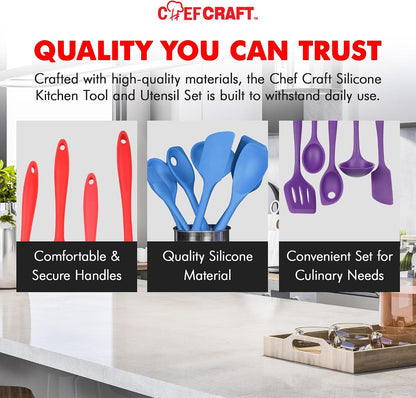 Premium Silicone Kitchen Tools and Utensils Set, Non-Scratch, Withstands Temperatures up to 450°F, BPA-Free, 5 Piece Cooking Utensils Set, Pink