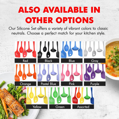 Premium Silicone Kitchen Tools and Utensils Set, Non-Scratch, Withstands Temperatures up to 450°F, BPA-Free, 5 Piece Cooking Utensils Set, Pink