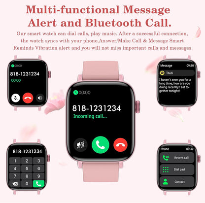 1.9" Smart Watch for Women - Bluetooth Call Fitness Tracker with Heart Rate/Sleep Monitor/Menstrual Reminder, DIY Watch Face Waterproof Smartwatch Compatible with Android iPhone (Pink)