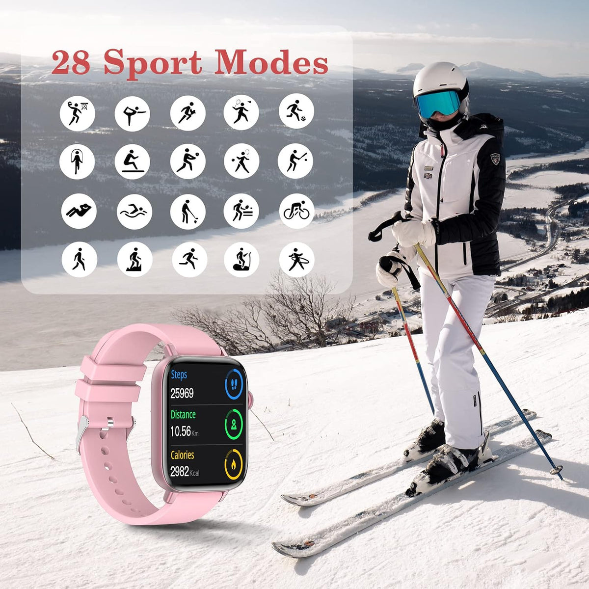 1.9" Smart Watch for Women - Bluetooth Call Fitness Tracker with Heart Rate/Sleep Monitor/Menstrual Reminder, DIY Watch Face Waterproof Smartwatch Compatible with Android iPhone (Pink)