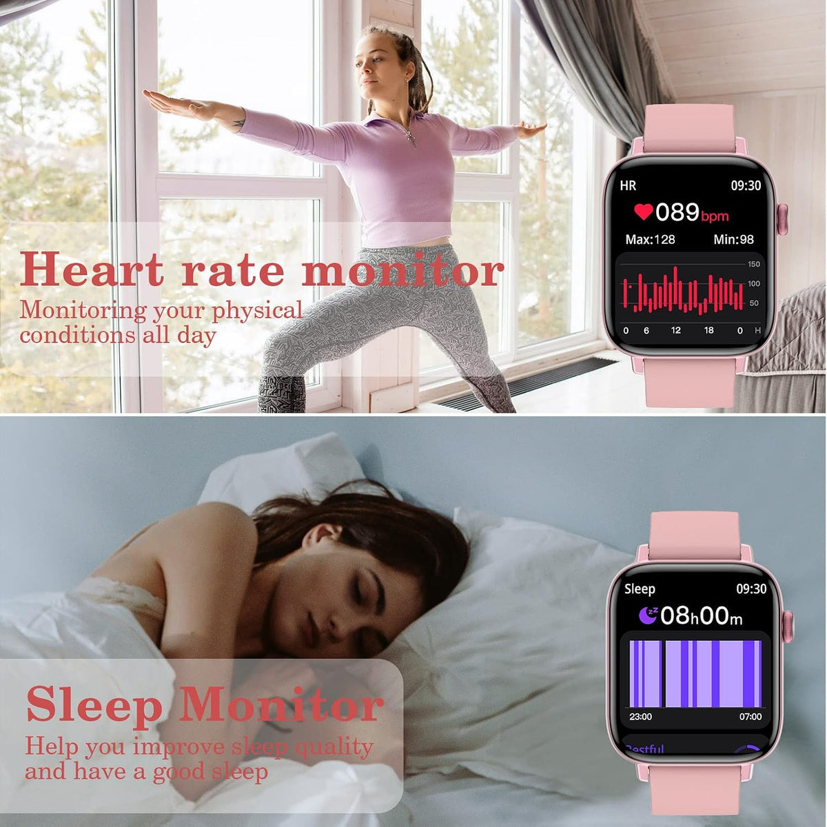 1.9" Smart Watch for Women - Bluetooth Call Fitness Tracker with Heart Rate/Sleep Monitor/Menstrual Reminder, DIY Watch Face Waterproof Smartwatch Compatible with Android iPhone (Pink)
