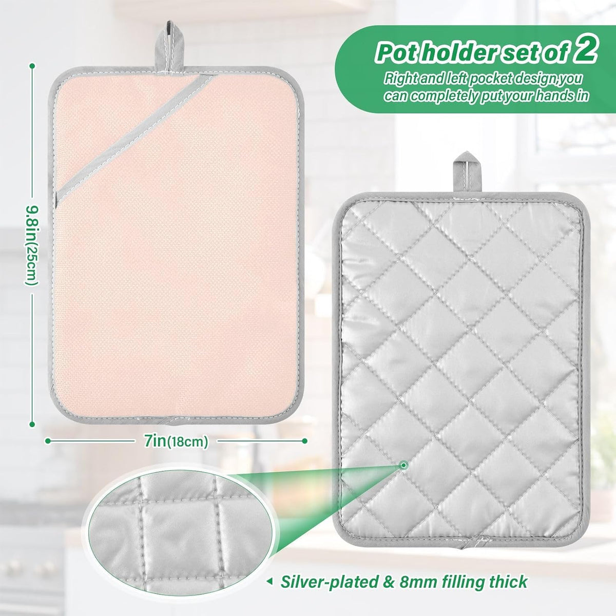 Pot Holders - 2 Pack Heat Resistant Hot Pads for Kitchen, Plain Light Pink Solid Color Oven Pot Holders Set Mitts Cooking Pads
