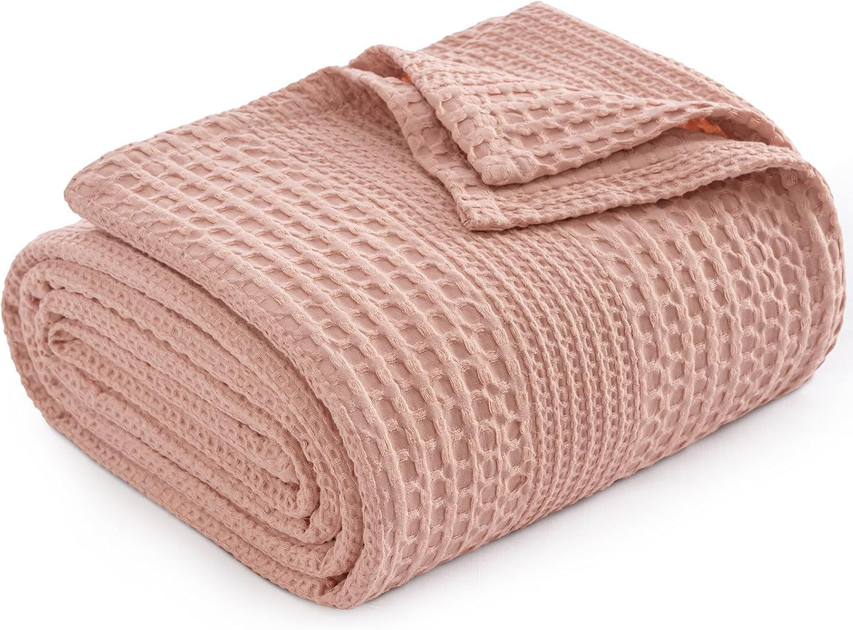 Lightweight Waffle Weave Blanket Queen for Bed Rose Pink 90"x90"