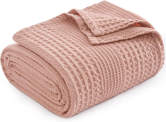 Lightweight Waffle Weave Blanket Queen for Bed Rose Pink 90"x90"