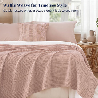 Lightweight Waffle Weave Blanket Queen for Bed Rose Pink 90"x90"