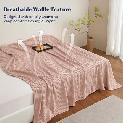 Lightweight Waffle Weave Blanket Queen for Bed Rose Pink 90"x90"