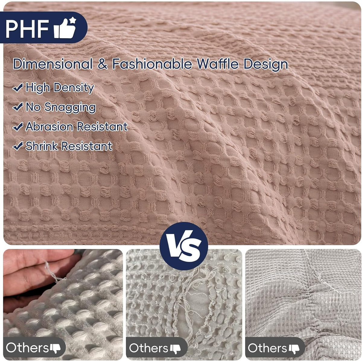 Lightweight Waffle Weave Blanket Queen for Bed Rose Pink 90"x90"