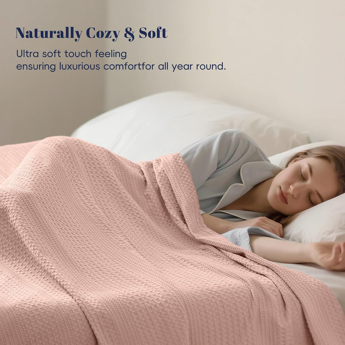 Lightweight Waffle Weave Blanket Queen for Bed Rose Pink 90"x90"