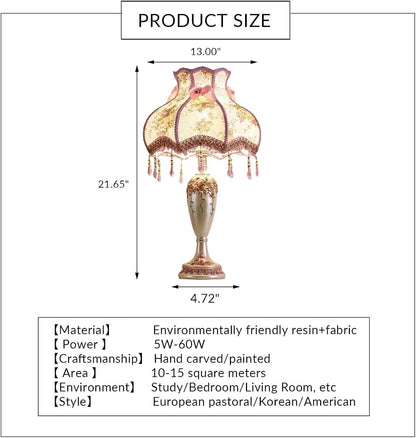 Victorian Table Lamp Girl Pink Princess Bedroom Handmade Lampshade Resin Flower Bedside