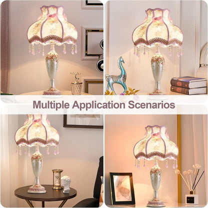 Victorian Table Lamp Girl Pink Princess Bedroom Handmade Lampshade Resin Flower Bedside