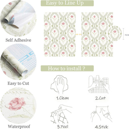 Peel and Stick Wallpaper Floral Wallpaper 16.9in x118.1in