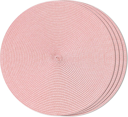 Round Braided Placemats Set of 4 Table Mats for Dining Tables Woven Washable Non-Slip Place mats 15inch (Pink, 4pcs)