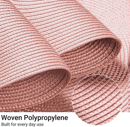Round Braided Placemats Set of 4 Table Mats for Dining Tables Woven Washable Non-Slip Place mats 15inch (Pink, 4pcs)