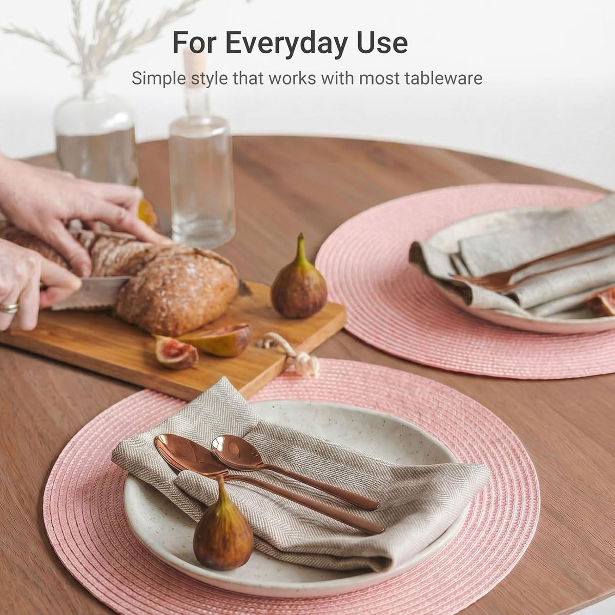 Round Braided Placemats Set of 4 Table Mats for Dining Tables Woven Washable Non-Slip Place mats 15inch (Pink, 4pcs)