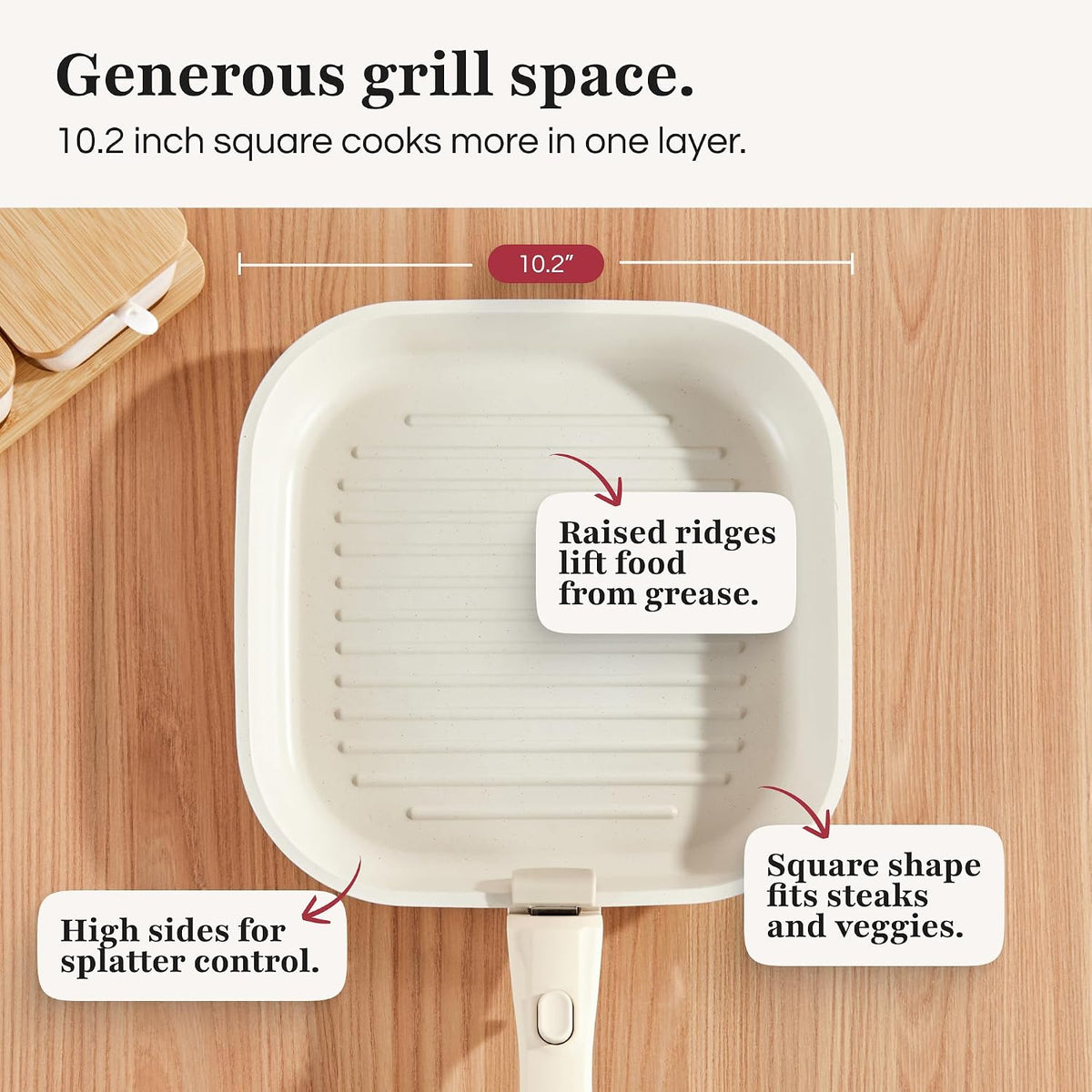 ® Grill Pan [FOR INDOOR COOKING] - Non-Stick Square Frying Pan for Stove Tops & other Cooking Tops - Perfect for Grilling Steak, Bacon & Grilled Cheese - Non-Toxic Aluminum Pan (Pink)