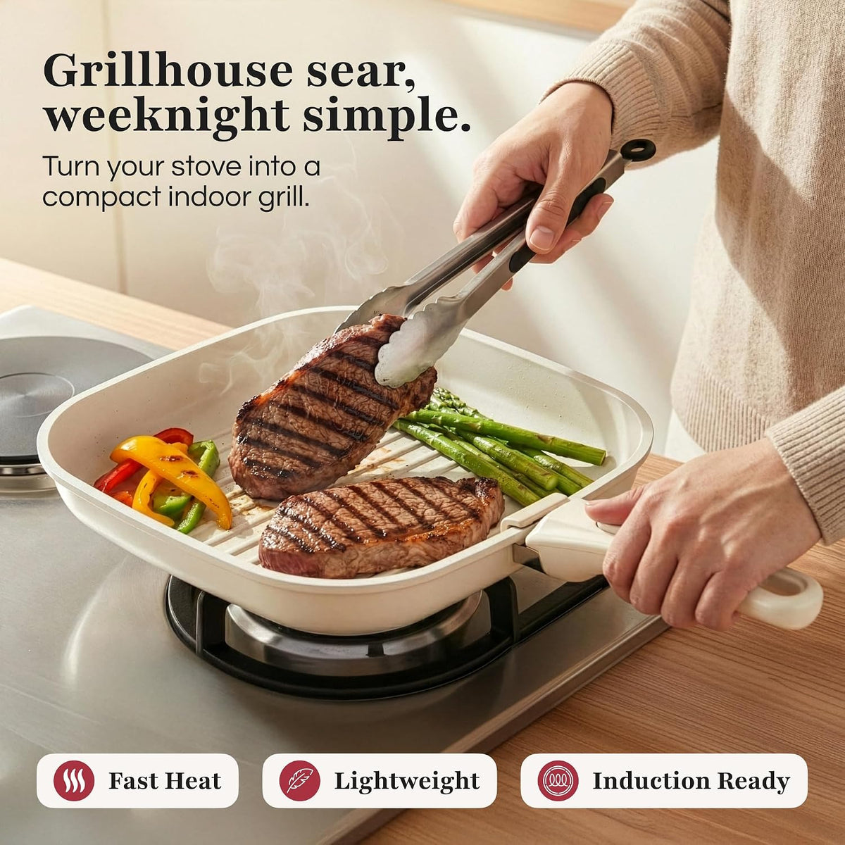 ® Grill Pan [FOR INDOOR COOKING] - Non-Stick Square Frying Pan for Stove Tops & other Cooking Tops - Perfect for Grilling Steak, Bacon & Grilled Cheese - Non-Toxic Aluminum Pan (Pink)