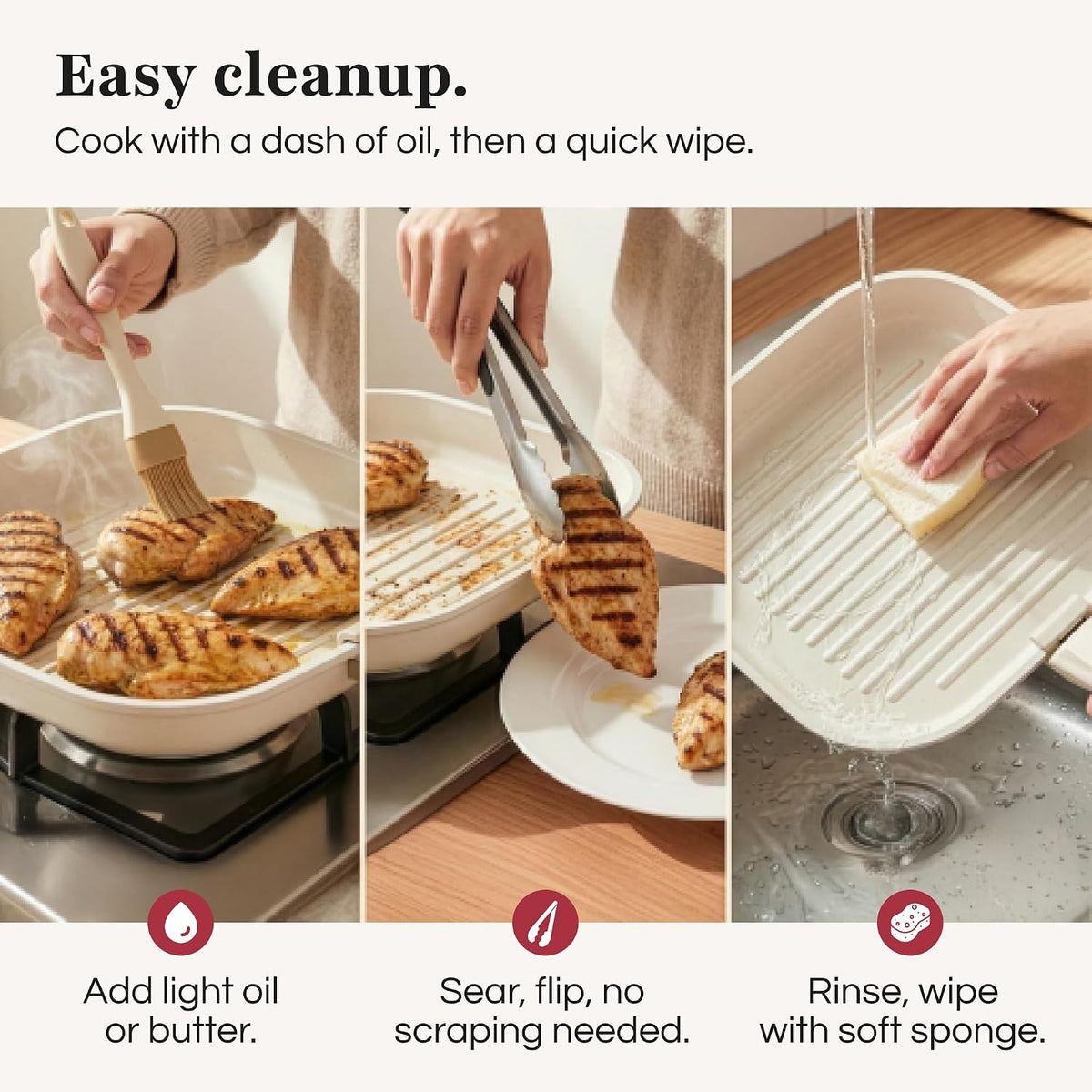 ® Grill Pan [FOR INDOOR COOKING] - Non-Stick Square Frying Pan for Stove Tops & other Cooking Tops - Perfect for Grilling Steak, Bacon & Grilled Cheese - Non-Toxic Aluminum Pan (Pink)