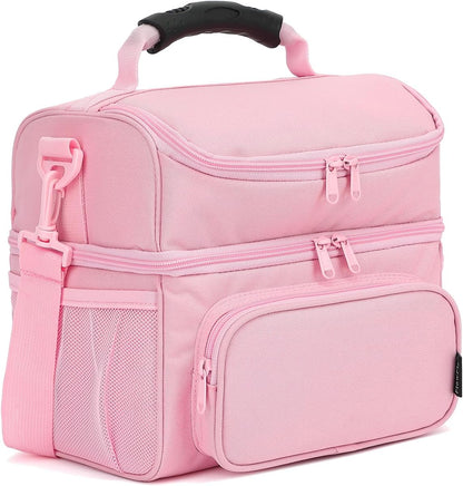 Double Layer Cooler Insulated Lunch Bag Adult Lunch Box Large Tote Bag for Men, Women, With Adjustable Strap,Front Pocket and Dual Large Mesh Side Pockets