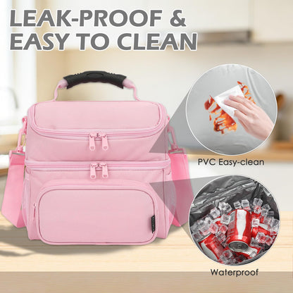 Double Layer Cooler Insulated Lunch Bag Adult Lunch Box Large Tote Bag for Men, Women, With Adjustable Strap,Front Pocket and Dual Large Mesh Side Pockets