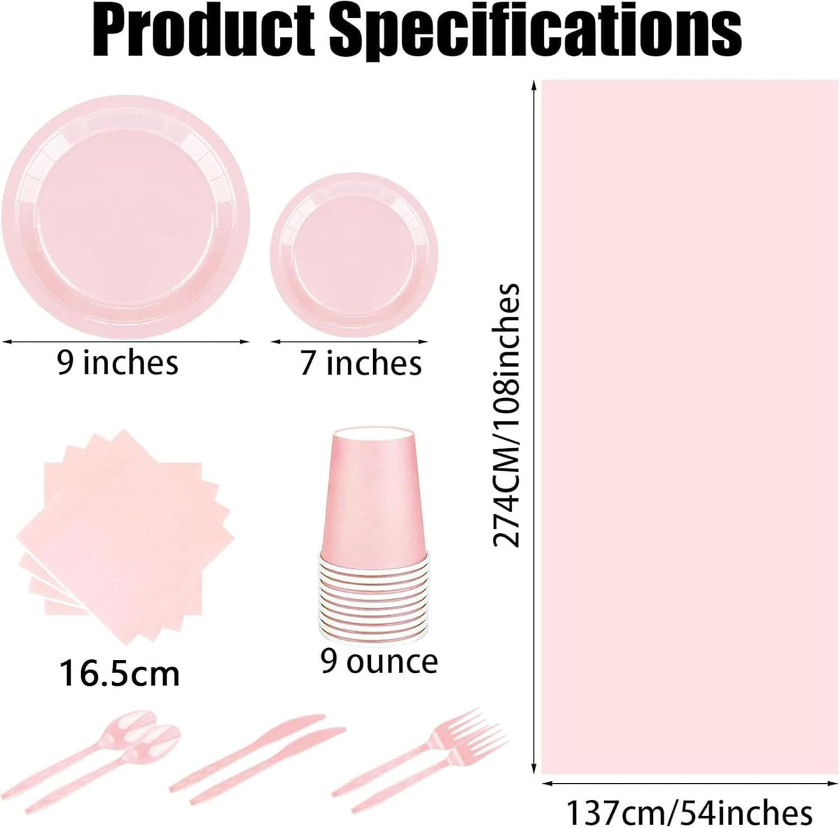 Elegant Solid Light Pink Party Supplies Set - Complete 141 PCS Disposable Tableware Kit with Plates, Cups, Cutlery, Napkins & Tablecloth for 20 Guests - Birthday,Wedding,Bridal & Holiday Event