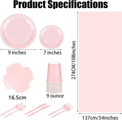 Elegant Solid Light Pink Party Supplies Set - Complete 141 PCS Disposable Tableware Kit with Plates, Cups, Cutlery, Napkins & Tablecloth for 20 Guests - Birthday,Wedding,Bridal & Holiday Event