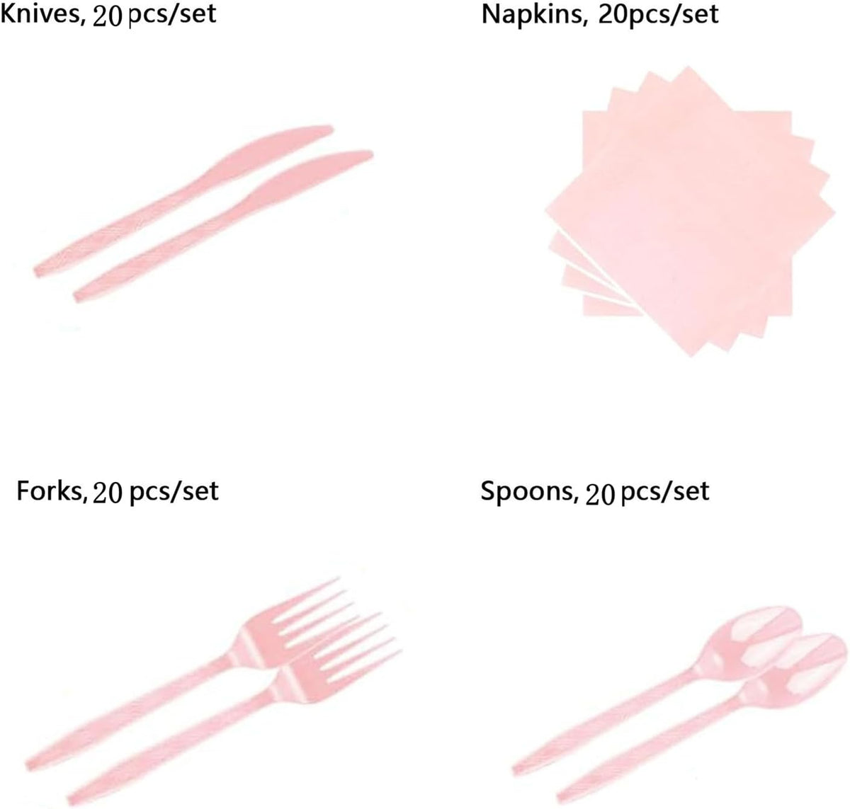 Elegant Solid Light Pink Party Supplies Set - Complete 141 PCS Disposable Tableware Kit with Plates, Cups, Cutlery, Napkins & Tablecloth for 20 Guests - Birthday,Wedding,Bridal & Holiday Event