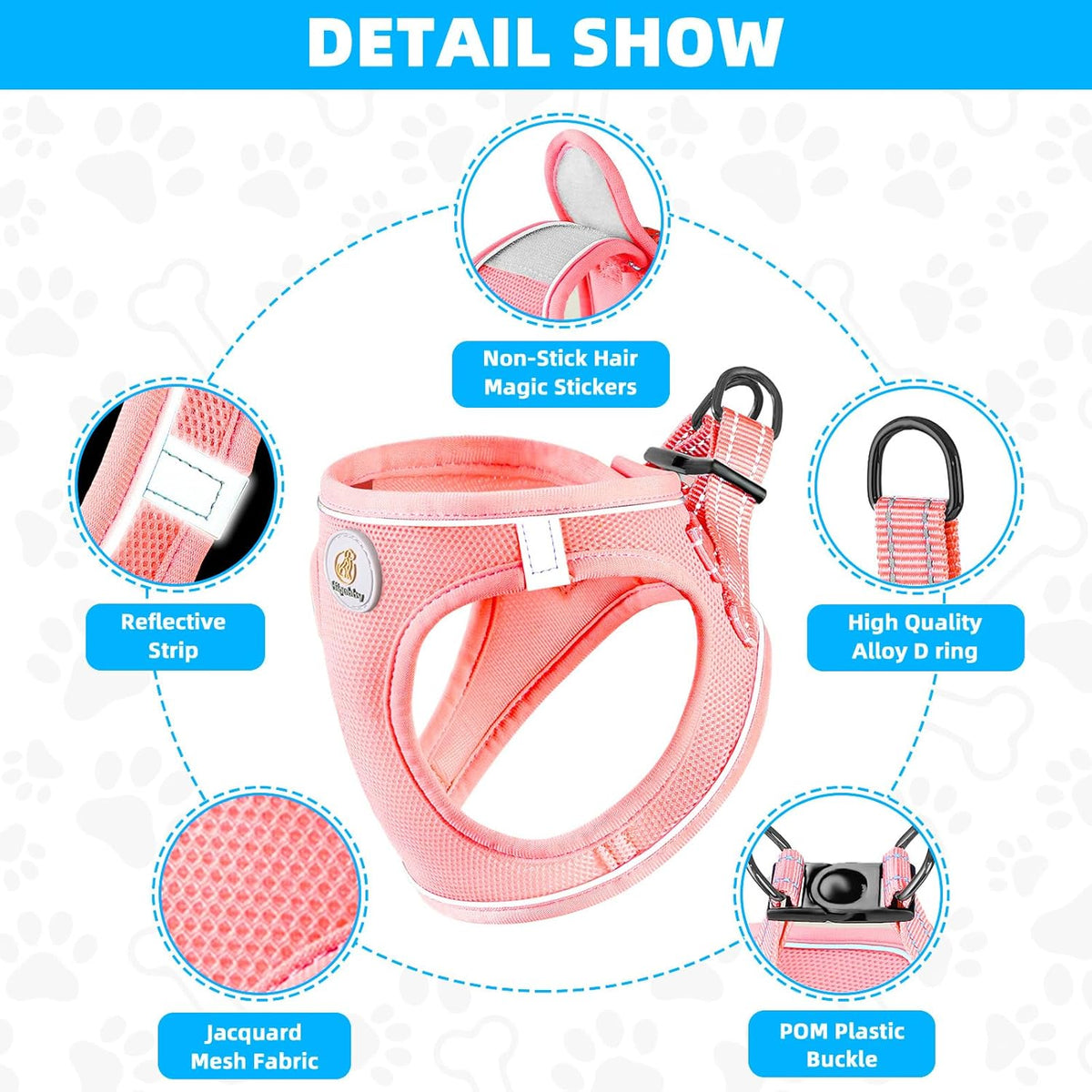 Dog Harness and Leash Set, No Pull Soft Mesh Puppy Harness for Small Medium Dogs, Cats - Step in Reflective Breathable Lightweight Vest Harness for Walking, Training - Pink, S