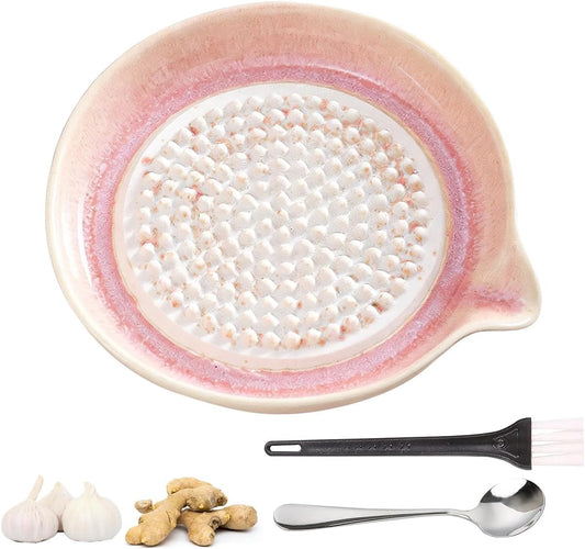 New Gradient Ceramic Grater Plate, Exquisitely Handcrafted Ginger Grater Plate for Chocolate, Fruits, Vegetables, Ginger, Garlic, and Cheese (Pink)