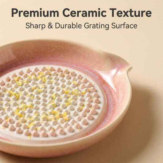New Gradient Ceramic Grater Plate, Exquisitely Handcrafted Ginger Grater Plate for Chocolate, Fruits, Vegetables, Ginger, Garlic, and Cheese (Pink)