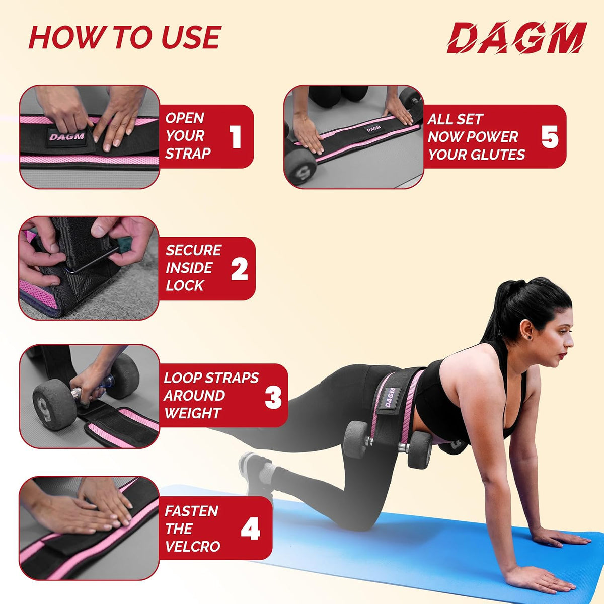 DAGM Hip Thrust Belt for Dumbbells Heavy No Bruise. 500 lbs, Women & Men