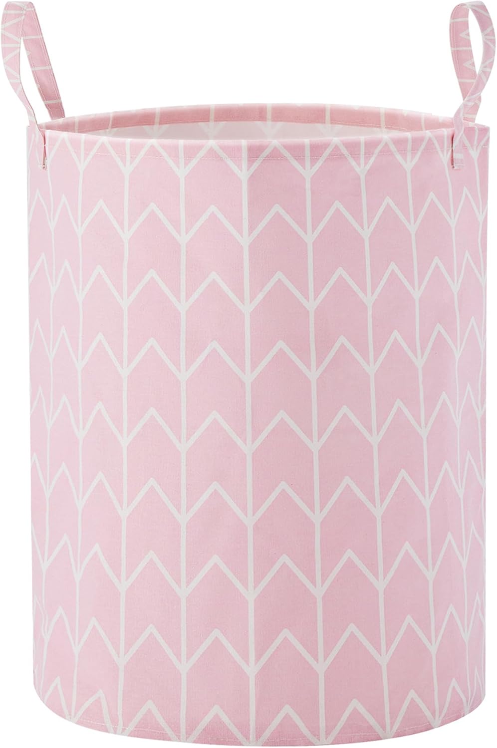 Baby Laundry Basket Nursery Hamper with Long Handles, Pink Geometry