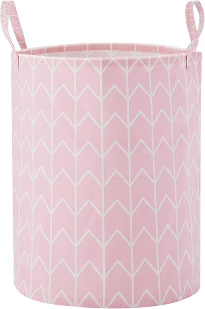 Baby Laundry Basket Nursery Hamper with Long Handles, Pink Geometry
