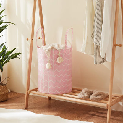Baby Laundry Basket Nursery Hamper with Long Handles, Pink Geometry