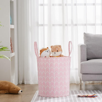 Baby Laundry Basket Nursery Hamper with Long Handles, Pink Geometry