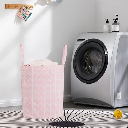 Baby Laundry Basket Nursery Hamper with Long Handles, Pink Geometry