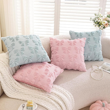 Pack of 2,Valentines Day Decoration Pink Cute Bow Soft Plush Faux Fur Jacquard Throw Pillows Soft Couch Pillowcases Cushion Covers for Living Room Girl Bed Sofa Home Decor 18x18 inch