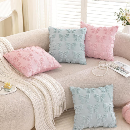 Pack of 2,Valentines Day Decoration Pink Cute Bow Soft Plush Faux Fur Jacquard Throw Pillows Soft Couch Pillowcases Cushion Covers for Living Room Girl Bed Sofa Home Decor 18x18 inch