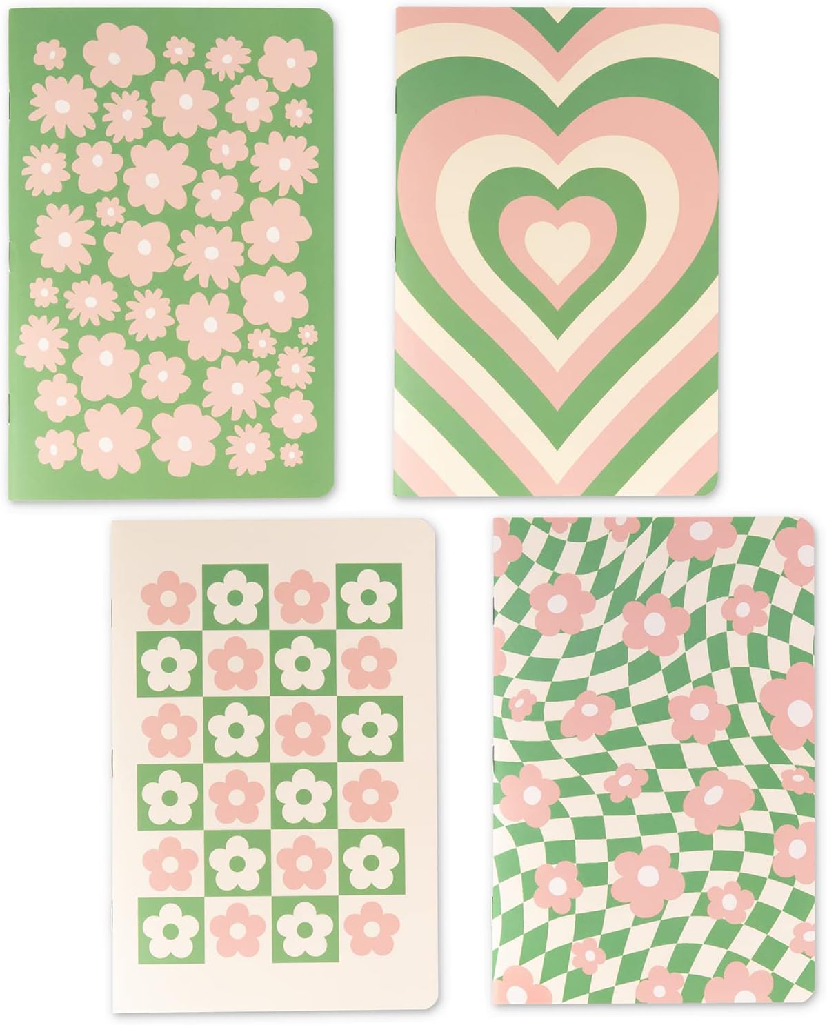 Cute Journal Set, 4 Pack Pastel Notebooks, A5 60 Pages, Green Pink Aesthetic Notebook for Girls, Pretty Stationery, Travel Journal for Women Lined Paper, Soft Cover Journals