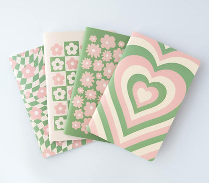 Cute Journal Set, 4 Pack Pastel Notebooks, A5 60 Pages, Green Pink Aesthetic Notebook for Girls, Pretty Stationery, Travel Journal for Women Lined Paper, Soft Cover Journals