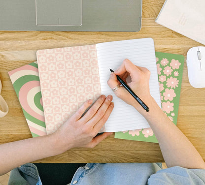 Cute Journal Set, 4 Pack Pastel Notebooks, A5 60 Pages, Green Pink Aesthetic Notebook for Girls, Pretty Stationery, Travel Journal for Women Lined Paper, Soft Cover Journals