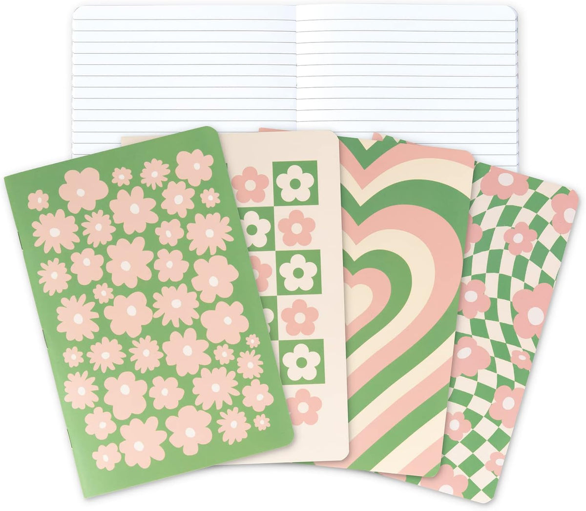 Cute Journal Set, 4 Pack Pastel Notebooks, A5 60 Pages, Green Pink Aesthetic Notebook for Girls, Pretty Stationery, Travel Journal for Women Lined Paper, Soft Cover Journals