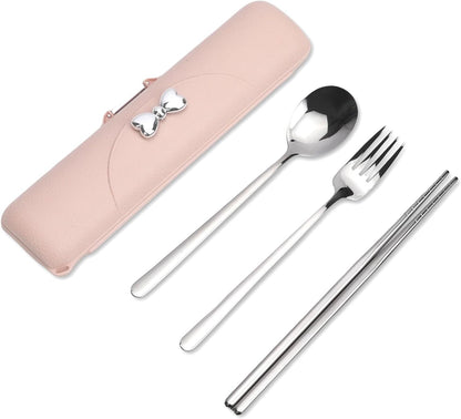 Reusable Travel Utensils with Case, Portable Cutlery for Work