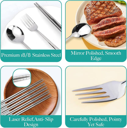 Reusable Travel Utensils with Case, Portable Cutlery for Work