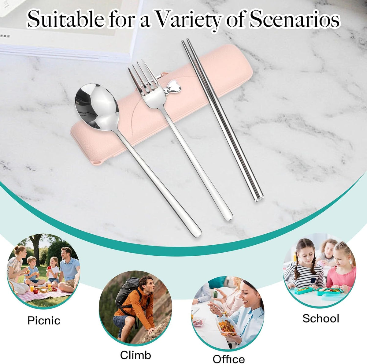 Reusable Travel Utensils with Case, Portable Cutlery for Work
