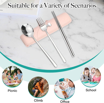 Reusable Travel Utensils with Case, Portable Cutlery for Work