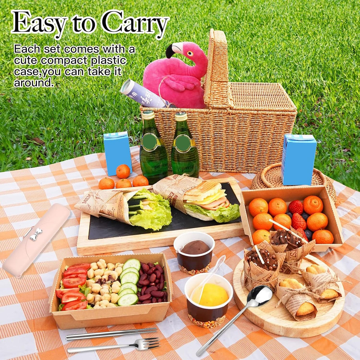 Reusable Travel Utensils with Case, Portable Cutlery for Work