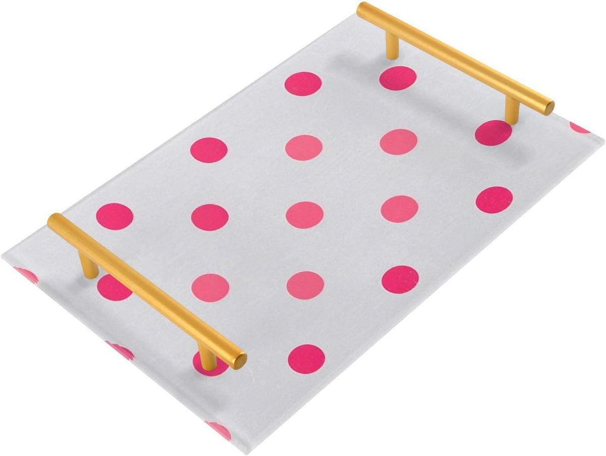 Polka Dot Peach Decorative Kitchen Tray with Handles Decorative Serving Tray for Jewelry Perfume for Tea Trays Serving charola para comida