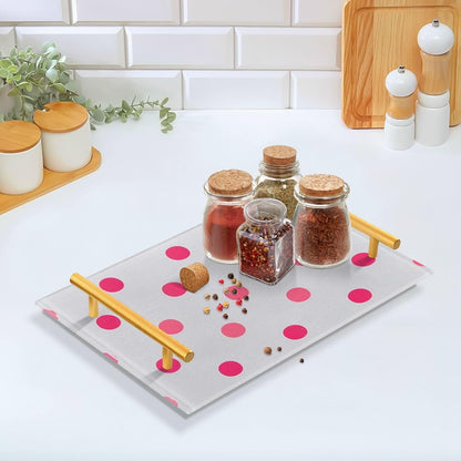 Polka Dot Peach Decorative Kitchen Tray with Handles Decorative Serving Tray for Jewelry Perfume for Tea Trays Serving charola para comida