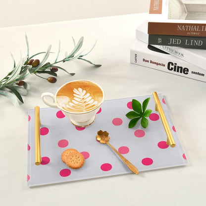 Polka Dot Peach Decorative Kitchen Tray with Handles Decorative Serving Tray for Jewelry Perfume for Tea Trays Serving charola para comida